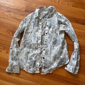 Madewell White Button-Down Shirt with Black Map Print
